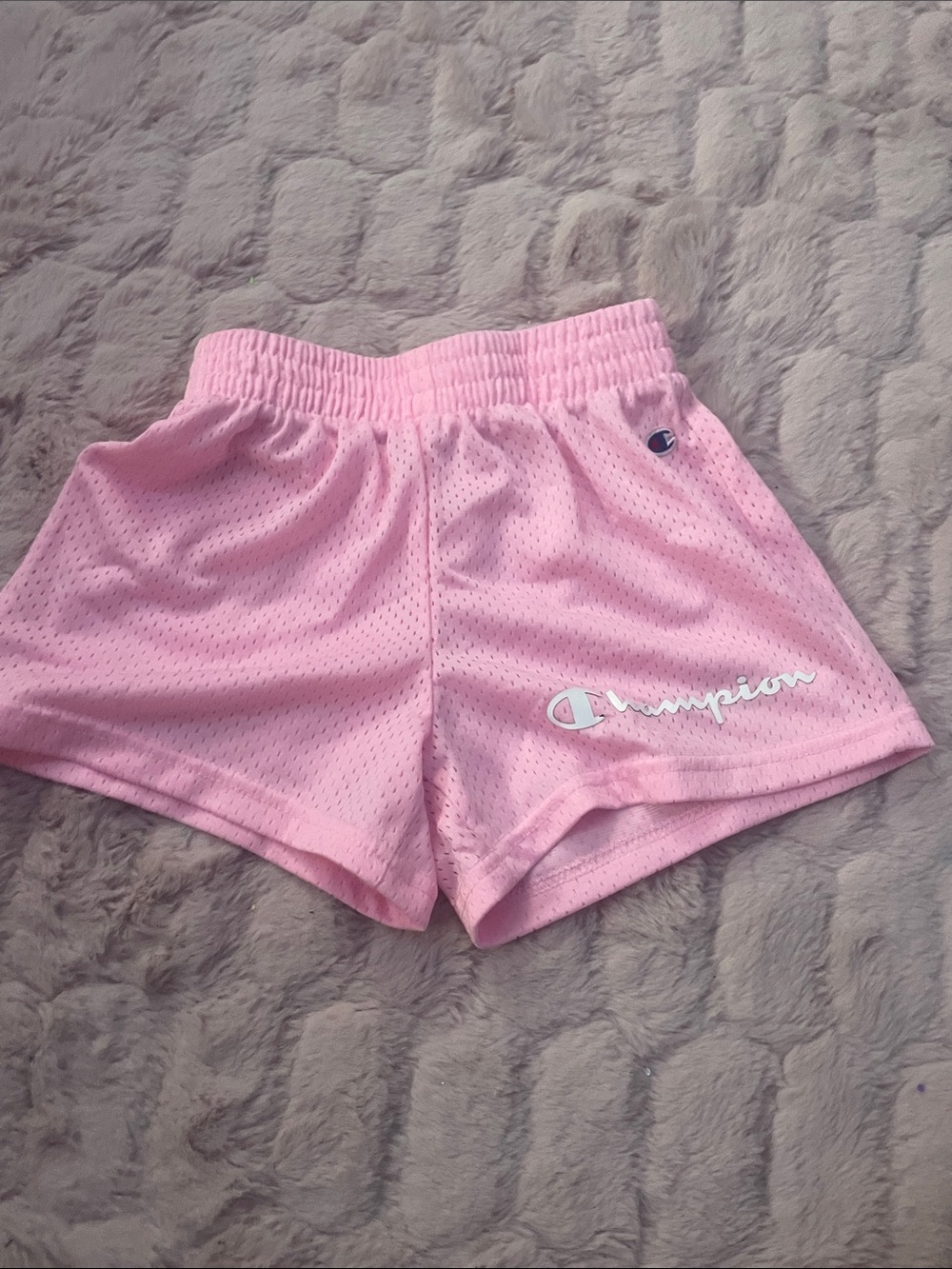 Champion Pink Mesh Athletic Shorts with Script Logo